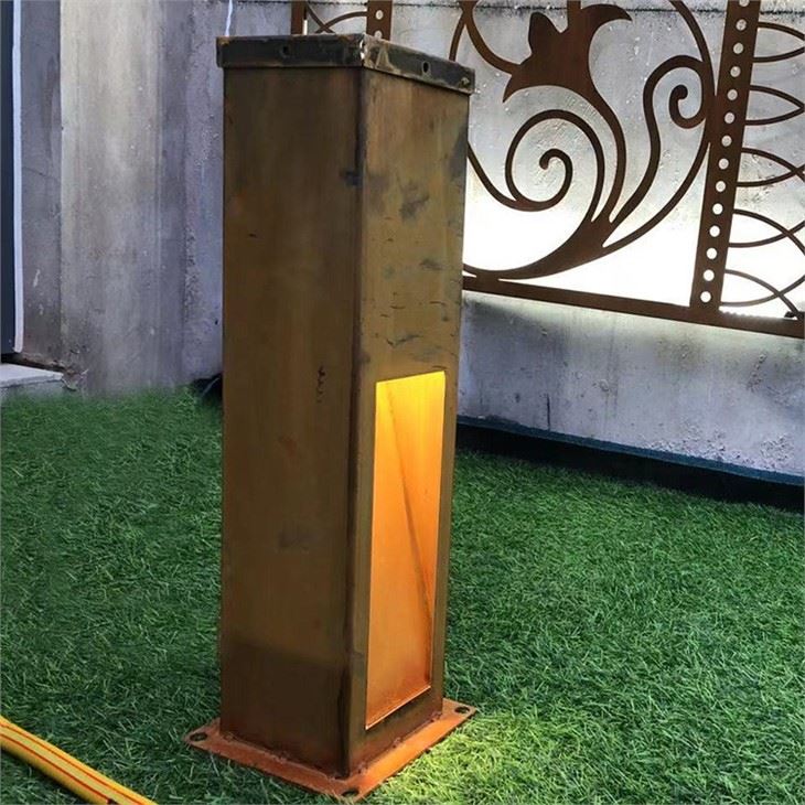 Corten Steel Light Box Bollard Light Outdoor Motion Light Box